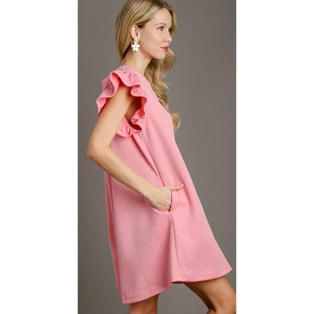 NWT Umgee Criss Cross Jacquard Knit Dress Light Pink~Pockets~MEDIUM - Picture 2 of 5